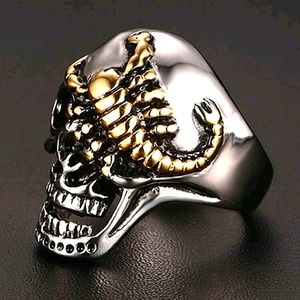 Scorpion And Skull Details Ring.